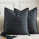 MANDIOO Pack of 2 Burlap Linen Throw Pillow Covers Woven Textured Modern Farmhouse Cushion Covers Pillowcase Decorative Couch Sofa Bed Living Room 16 x 16 Inch Deep Blue