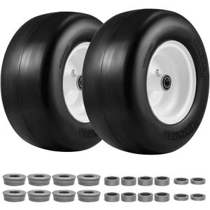 13x6.50-6 Lawn Mower Tire and Wheel Flat Free 2 PCS, Solid Smooth Zero Turn Lawn Mower Front Tire Assembly, 3/4" Bearings Pre-assembled, 4"-6.2" Centered Hub and Extra 5/8" & 1/2" Bushings, 12.8 inches