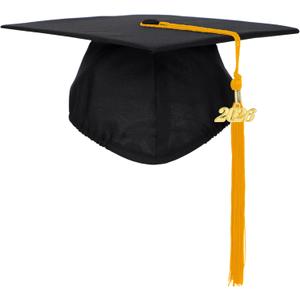 2 x Unisex Adult Matte Graduation Cap with Tassel Year Charm (Black)