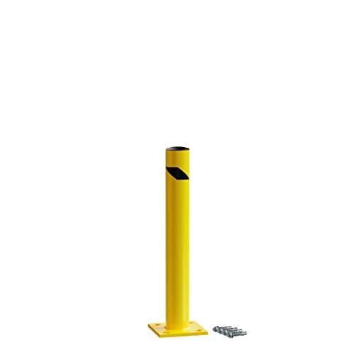 Trafford Industrial Yellow Powder-Coated Steel Safety Bollard, Heavy-Duty Bollard Post, Parking Barrier for Traffic Safety and Access Control, Hardware Included, 42 in