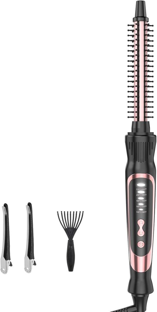 Thermal Brush, Heated Round Brush & Small Curling Iron with Ceramic Ionic Technology, 1/2 inch for Volumizing & Styling, Travel-Friendly Hot Comb with Adjustable TemperatureRose Gold 0.5 inch