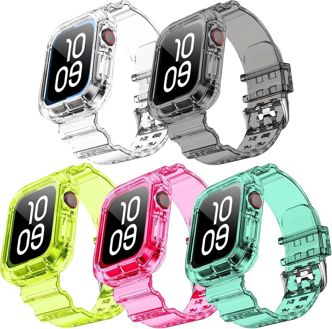 NotoCity Clear Bands for Apple Watch 42mm 44mm 45mm with Transparent Rugged Bumper Case Compatible with Series 9 8 7 SE 6 5 4 3 2 1 (5 Pack 42/44/45mm)
