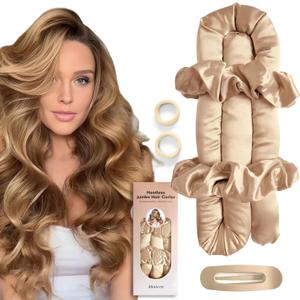 Jumbo Heatless Hair Curler Set-Satin Heatless Curls Overnight, Jumbo Curling Rod Headband, No Heat Curlers To Sleep in (Apricot)