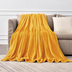 BEDELITE Fleece Throw Blanket for Couch  3D Ribbed Jacquard Soft and Warm Decorative Fuzzy Blanket  Cozy, Fluffy, Plush Lightweight Mustard Yellow Throw Blankets for Bed, Sofa, 50x70 inches