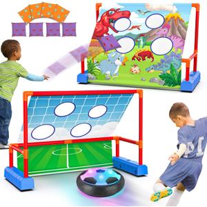 Ocditikl 2-in-1 Moving Kick Toss Games for Kids Ages 4-12, Light Up Hover Soccer Ball with Animal Bean Bag Toss, Indoor Outdoor Birthday Toys for 4 5 6 7 8 9 10 11 12 Year Old Boys Girls (Green)