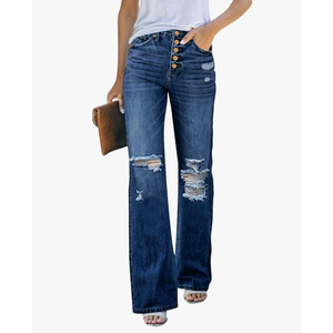 LookbookStore High Waisted Ripped Flare Jeans for Women Distressed Bell Bottom Jeans Wide Leg Pants L