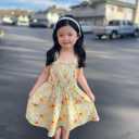 Disney Winnie the Pooh Girls Dress Yellow Floral Print Bow Tie Straps Smocked Sundress Birthday Park Casual Kids Summer Outfit Clothes Size 6-7