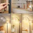 OUTON Arc Led Floor Lamp, Modern 3 Light Arched Tall Floor Lamps for Living Room, Mid Century Adjustable Standing Corner Lamps for Bedroom Office, 3 LED Bulbs Included, Beige Lampshade