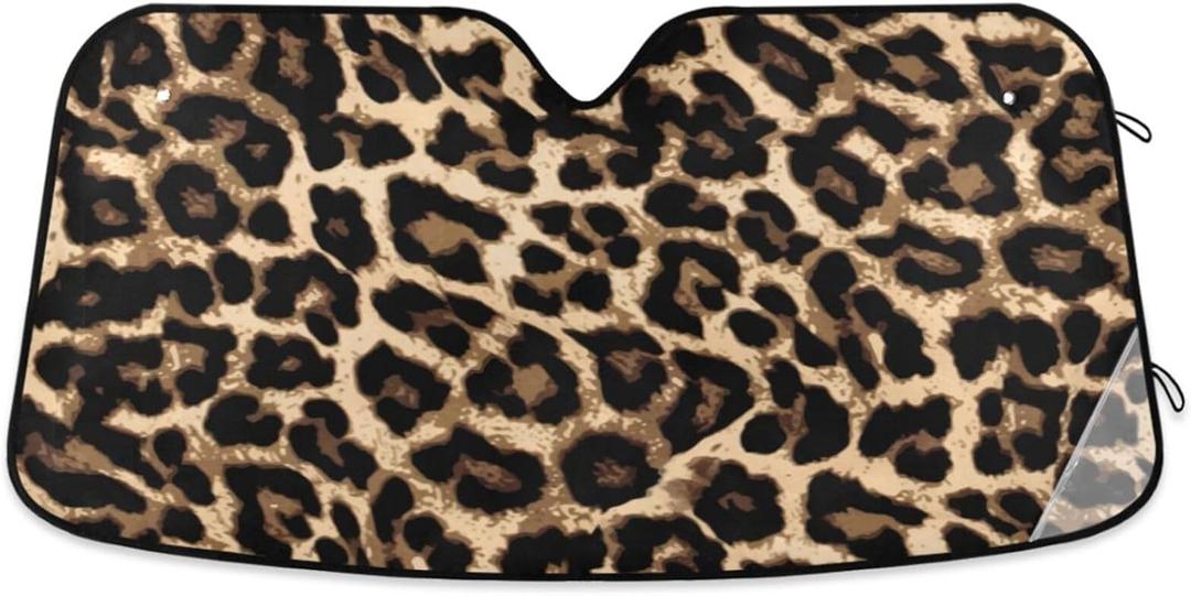 Leopard Print Car Windshield Sun Shade Foldable UV Ray Sun Visor Protector Sunshade to Keep Your Vehicle Cool (51" x 27")