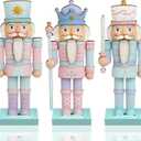 Thyle 3 Pcs Christmas Nutcracker Soldier Decorations 7 in Wooden Traditional Christmas Nutcrackers Figures Wood Veneer Vintage Xmas Tabletop Decoration for Fireplace Collectible Gifts(Pastel Color)