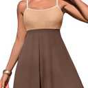 Aleumdr Athletic One Piece Swimsuits Tummy Control Tankini Bathing Suits for Women Ribbed Swimsuits Skirt Swimwear with Pocket Oatmeal X-Large