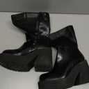 AMINUGAL Womens Wedge Heel Ankle Boots Platform Zipper Punk Motorcycle Booties Chunky Block High Heel Round Toe Fashion Work Combat Boots Mid Calf For Women (9, A-black Prime)