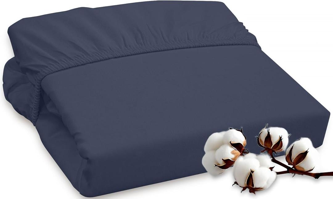 ROYALE LINENS 300 Thread Count 100% Long Staple Combed Cotton Fitted Sheet Full - Super Soft Deep Pocket Bottom Sheet - Fitted Sheets Only - Elastic Sheets (Full, Navy)