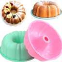 HUAKENER 10 Inch Fluted Cake Pan (2 Pack) - 12 Cups Nonstick Fluted Tube Pan, Large Size Silicone Baking Molds for Cake, Brownie, Cornbread