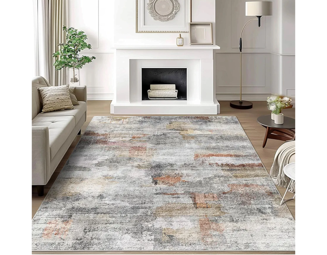 vivorug 5x7 Area Rugs - Ultra-Thin Washable Rug with Non-Slip Backing, Ideal for Living Room, Bedroom, Kitchen Floor Carpet - Modern Abstract, Easy Clean, Durable, Low Pile Gray/Rust
