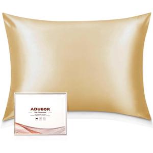 Adubor 100% Silk Pillowcase - Mulberry Silk Pillow Cases, 22 Momme 6A Grade Fibers, Silk Pillow Case for Hair and Skin Health, with Hidden Zipper (Standard 20''x26'', Gold, 1PC)