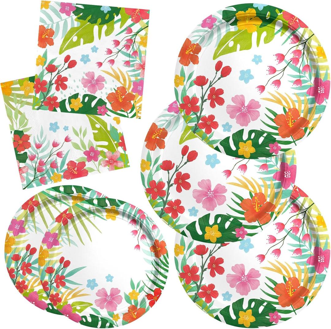 Gatherfun Tropical Luau Party Supplies Kit for 20 - Aloha Hawaiian Party Decorations with Disposable Paper Plates and Napkins | BBQs & Summer party