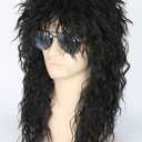 Topcosplay Mens 80s Black Mullet Wigs Male Hair Punk Heavy Metal Rocker Wig