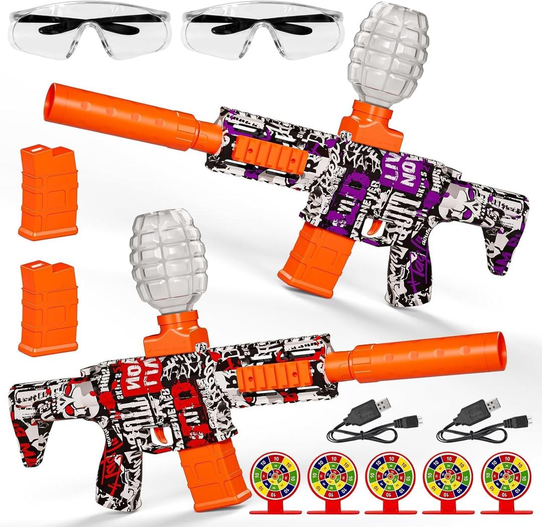 2 Pack Splatter Blaster Electric Toys Skeleton Style Toy(Red & Purple)