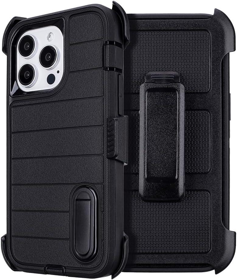 Yowtrey for Phone Case iPhone 13 Pro Max Case Black with Belt Clip Heavy Duty Holster for Shockproof Cases, 3 Layers of Sturdy, Military Grade Defender Cover for iPhone 13 Pro Max Cases Black 6.7 Inch