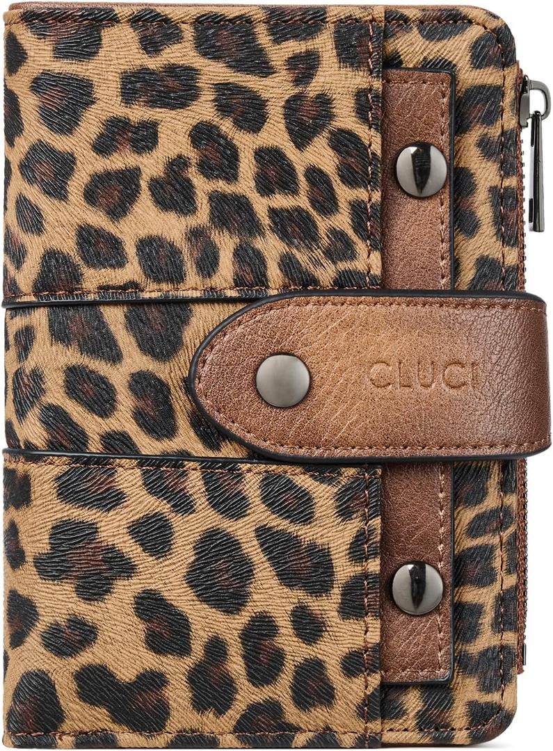CLUCI Small Wallet for Women Leather Slim Womens Wallet Bifold Multi Card Holder Organizer Designer with Removable ID Window (Leopard)