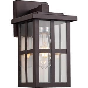 MICSIU Bronze Outdoor Wall Light Fixture, 11" Modern Farmhouse Exterior Wall Mount Lantern with Clear Glass, Anti-Rust Square Sconce for House Porch Garage, Oil Rubbed Bronze, 1-Pack