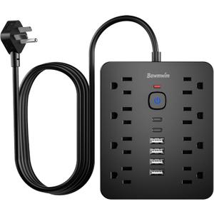 Surge Protector Power Strip, 8 Outlets(1250W/10A), 6 USB Charging Ports(2 USB C), 6FT Flat Plug Extension Cord Outlet Extender with Overload Protection, ETL Certified for Office, Dorm Room
