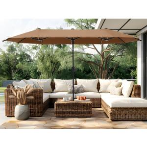 PHI VILLA 13ft Large Patio Umbrellas, Double-Sided Outdoor Market Rectangle Umbrella for Outside, Maillard Brown
