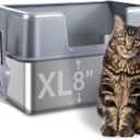 Stainless Steel Cat Litter Box with Lid, 23.7" L x 15.8" W x 13.8" H XL Metal Kitty Litter Box for Big Cats, High Sided Enclosure, Non-Sticky, Anti Urine Leakage, Easy Cleaning