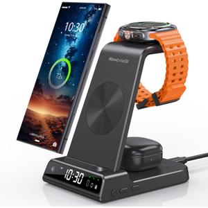 Wireless Charger for Samsung Charging Station, 3 in 1 Android Phone Trio Multiple Devices Charger for Samsung S23 Ultra/Galaxy S22 Ultra/S21/Z Flip 5/Fold 5/Buds, Charger for Galaxy Watch 6/5 Pro/4/3 (Black)