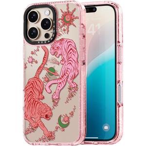 Compatible for iPhone 16 Pro Max Case Cute - Durable Shockproof 6.6 ft Drop Impact Phone Case - Glitter Pink Funny Tiger Design for iPhone 16 Pro Max 6.9"