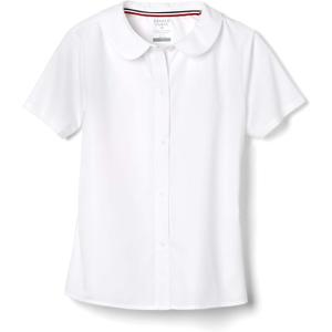 French Toast Peter Pan Collar Short Sleeve Blouse (Girls Standard & Plus Sizes), Blue, (White)