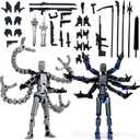 2PCS T13 (Assembly Completed) Action Figure Set, 3D Printed Action Figure,3D Printed Toys Stick Figure,Collectors Decorations for Game Lovers Toys (Silver Blue)