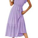 PRETTYGARDEN Women's Summer Floral Boho Maxi Dress Wrap Short Sleeve V Neck Ruffle A-Line Flowy Wedding Guest Long Dresses XL