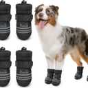 SlowTon Dog Shoes for Medium Large Dogs - Water Resistant Anti-Slip Dog Boots for Hot Pavement Rain Snow,Reflective Dog Paw Protectors for Outdoor Walking, Indoor Hardfloors (Black,8)