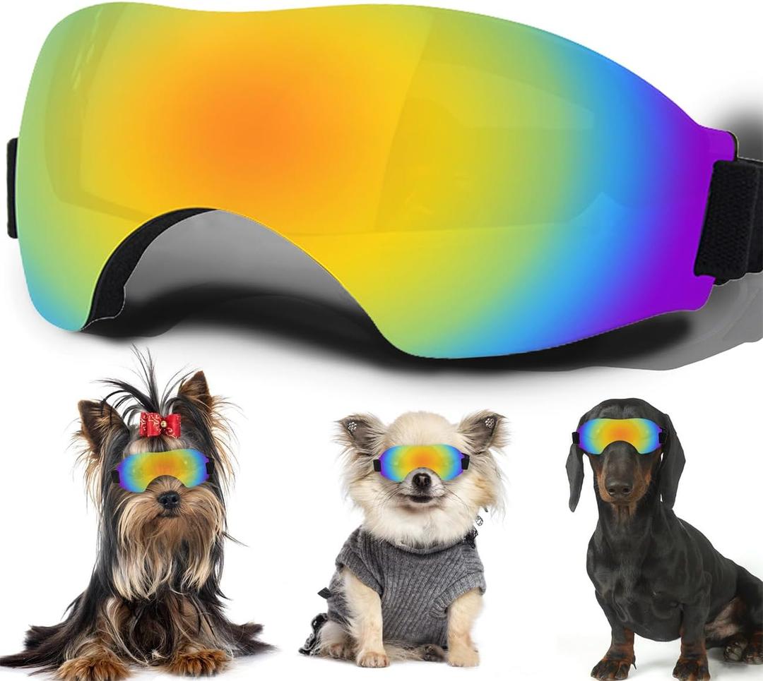Small Dog Sunglasses, Dog Goggles with Adjustable Strap, UV Protection, Suitable for Small Dogs (Smooth style-Multi-colored)