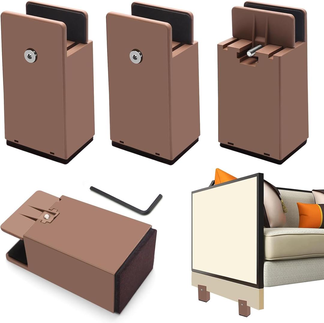 4 Pcs Adjustable Furniture Risers 4 Inch, Square Furniture Risers for Sofa Desk Bed Chair Height Extenders for Furniture Leg Lifts Risers, fits 0.8''1.6'' Square/Round Chair Leg (Brown)