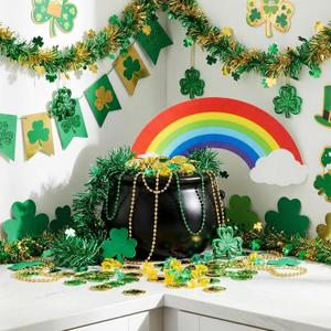 Civaner 207pcs St. Patrick's Day Decorations Set Plastic Cauldron Kettle Rainbow Kit with Green Gold Lucky Coin & Acrylic diamonds & Shamrock leaf & necklace for Irish St Patrick Party Outdoor(Black)