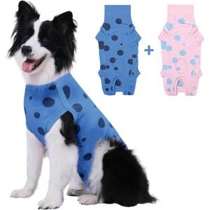 2-Pack Large Dog Surgery Recovery Suit Female/Male, Post Surgery Protective Wear with Pee Hole, Unisex Pet Surgical Vest for Wound Care, Spay/Neuter Healing (Blue+Pink)
