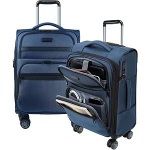 KROSER Softside Expandable Carry On Luggage with Front Business Pockets20 Inch Suitcases with Spinner Wheels & Built-in TSA Lock, Durable Suitcase Rolling Luggage with USB Port, Haze Blue