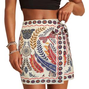 Womens Wrap Skirt Beach Summer Floral A Line Mini Short Skirts (L)
