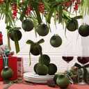 Wettarn 30 Sets 3.15 Inch Velvet Christmas Ornaments Balls Sets for Christmas Tree, Includes Velvet Balls & Bows for Xmas Tree Wreath Garland Vintage Holiday Hanging Decor (Green)