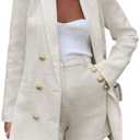 Cicy Bell Womens 1 Piece Tweed Blazer Shorts Sets Long Sleeve Double Breasted Suit Jackets Business Outfit, Size Large