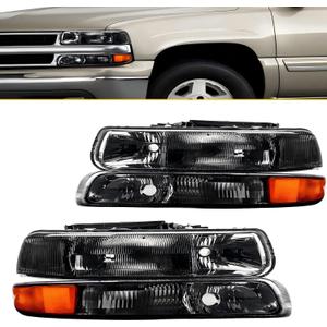 Torchbeam Headlights Assembly Compatible with 1999-2002 Chevy Silverado 1500/2500 OE Headlamp Replacement for 2001-2006 Tahoe Pair Fornt Head light Amber Reflector Smoke Lens