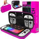Orzly Carry Case Compatible with Nintendo Switch and New Switch OLED Console -Protective Hard Portable Travel Carry Case Shell Pouch with Pockets for Accessories and Games (PINK)