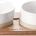 LE TAUCI PET Dog and Cat Bowl Set with Acacia Wood Tray - 2 Cup Ceramic Puppy Bowls for Cats &Small Dogs, Dual Food and Water Bowls with Weighted Non-Slip Base