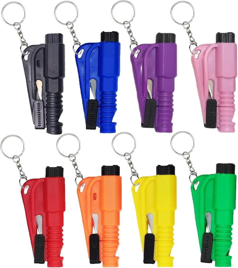 8 Pcs Car Window Breaker Tool Keychain,3 in 1 Glass Breaker and Seatbelt Cutter & Survival Whistle, Emergency Keychain Car Escape Tool Applicable to All Cars, Car Accessories (Green)