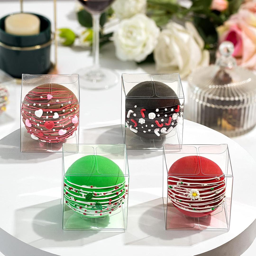 RomanticBaking 50 Pack 3x3x3 Inch Clear Chocolate Bomb Boxes Small Gift Boxes for Cupcake,Candies, Birthday Wedding Party Favor Box