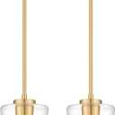 Pendant Lights Kitchen Island 2 Pack, 6" Brushed Gold Hanging Lights Fixtures with Clear Glass Shade, Modern Brass Kitchen Pendant Lighting Over Island for Dining Room, AD-22004-1P2-GD-C
