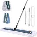 Commercial Mop,Masthome 42" Heavy Duty Dust Mop with Stainless Steel Handle,Large Industrial Mops for Floor Cleaning with 1 Cotton & 1 Microfiber Pad,Wet & Dry Large Mops for Home,Garage,School,Mall (Large-blue White)